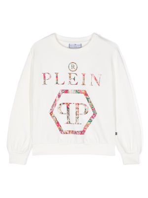 Philipp Plein Junior logo-print stretch-cotton sweatshirt - White