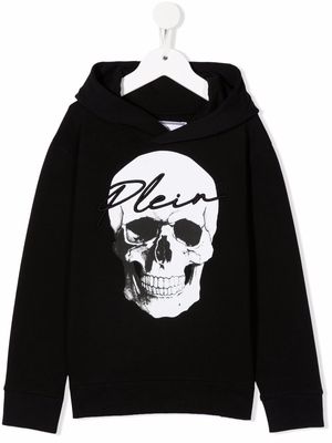 Philipp Plein Junior logo skull print hoodie - Black