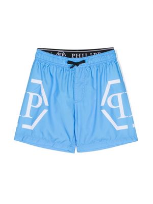 Philipp Plein Junior logo-waistband swim shorts - Blue