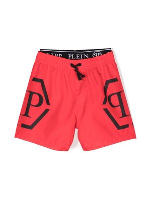 Philipp Plein Junior logo-waistband swim shorts - Red