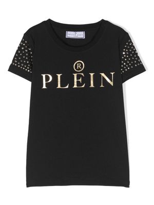 Philipp Plein Junior metallic-logo stretch-cotton T-shirt - Black