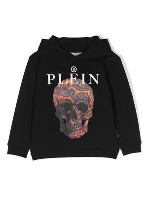 Philipp Plein Junior paisley skull-print cotton hoodie - Black