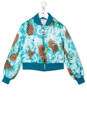 Philipp Plein Junior pineapple-print bomber jacket - Blue