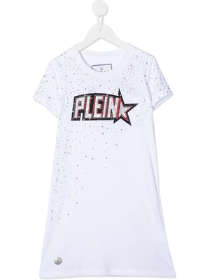 Philipp Plein Junior Plein Star embellished T-shirt dress - White