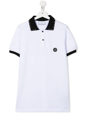 Philipp Plein Junior rear logo-print detail polo shirt - White