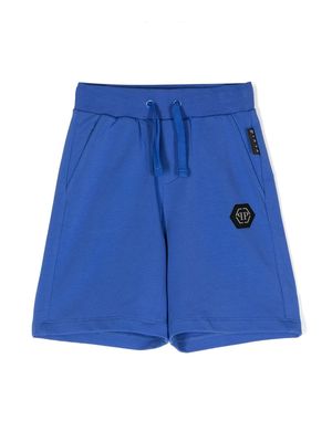 Philipp Plein Junior side logo-patch shorts - Blue