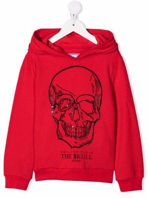 Philipp Plein Junior skull-embellished hoodie - Red
