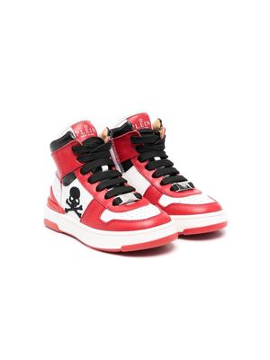 Philipp Plein Junior Skull-embroidery high-top sneakers - Red