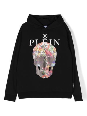Philipp Plein Junior skull-print cotton-blend hoodie - Black