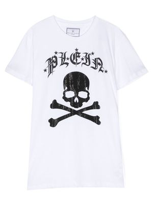 Philipp Plein Junior skull-print embellished T-shirt - White