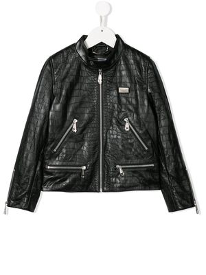 Philipp Plein Junior Statement Moto leather jacket - Black