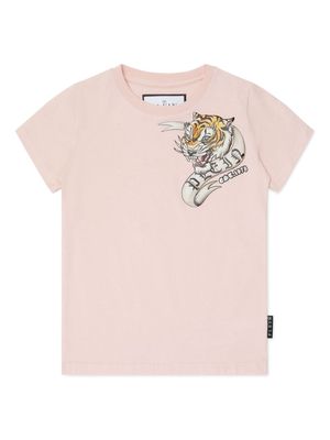 Philipp Plein Junior tiger-print cotton T-shirt - Pink