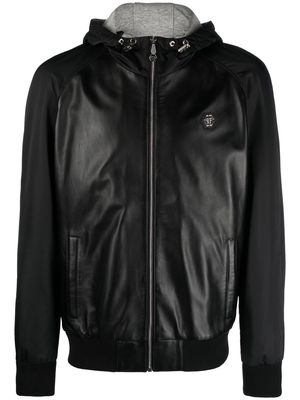 Philipp Plein K-way leather hooded jacket - Black