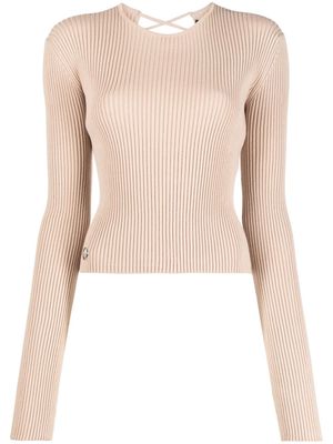 Philipp Plein lace-up detail knitted top - Neutrals