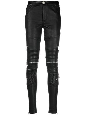 Philipp Plein lambskin skinny-fit zipped trousers - Black