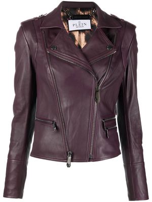 Philipp Plein Leather Biker jacket - Purple