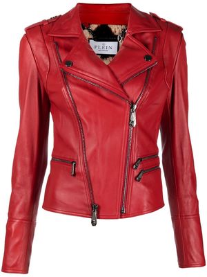 Philipp Plein Leather Biker jacket - Red