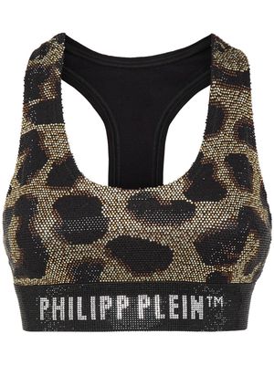 Philipp Plein leopard-print cropped top - Black