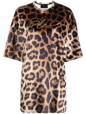 Philipp Plein leopard-print velvet T-shirt dress - Brown