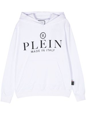 Philipp Plein logo-appliqué cotton hoodie - White