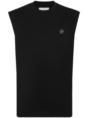 Philipp Plein logo-appliqué cotton tank top - Black