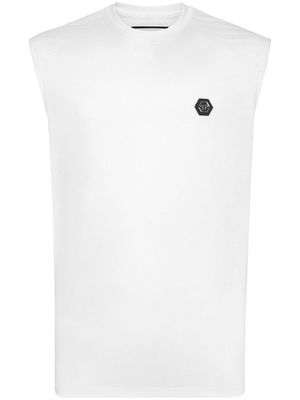 Philipp Plein logo-appliqué cotton tank top - White