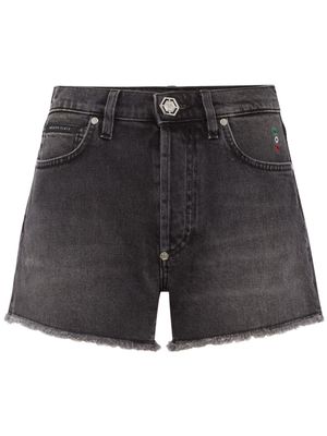 Philipp Plein logo-appliqué denim shorts - Grey