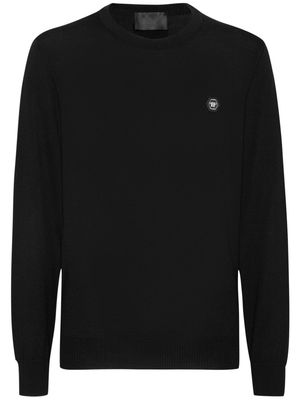 Philipp Plein logo-appliqué fine-knit jumper - Black