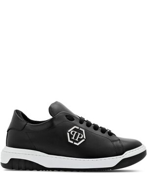 Philipp Plein logo-appliqué leather sneakers - Black