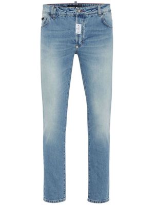 Philipp Plein logo-appliqué low-rise skinny jeans - Blue