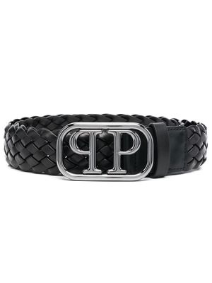 Philipp Plein logo buckle braided belt - Black