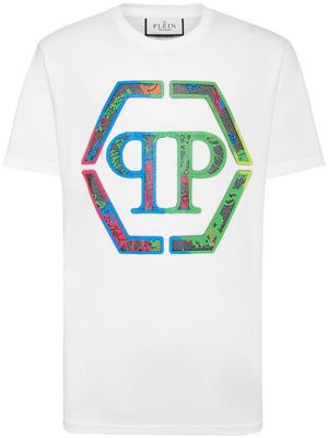 Philipp Plein logo crystal-embellished cotton T-shirt - White