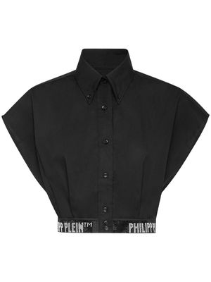 Philipp Plein logo-embellished cotton cropped shirt - Black