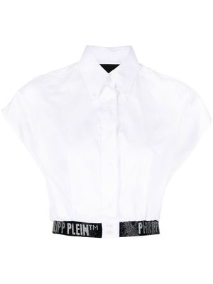 Philipp Plein logo-embellished cropped shirt - White