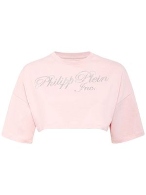 Philipp Plein logo-embellished cropped T-shirt - Pink