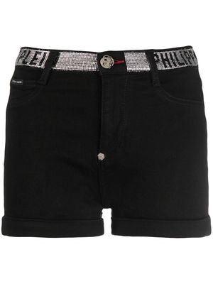 Philipp Plein logo-embellished denim shorts - Black