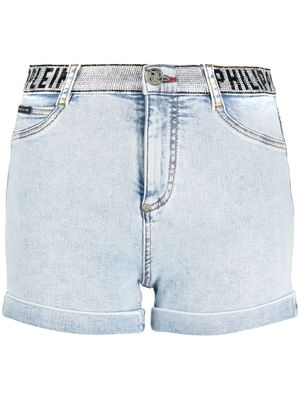 Philipp Plein logo-embellished denim shorts - Blue