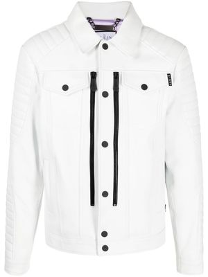 Philipp Plein logo-embossed leather jacket - White