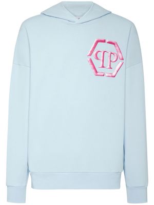 Philipp Plein logo-embroidered cotton hoodie - Blue