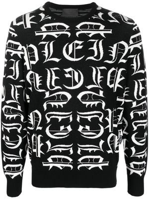 Philipp Plein logo-embroidered crew neck sweater - Black