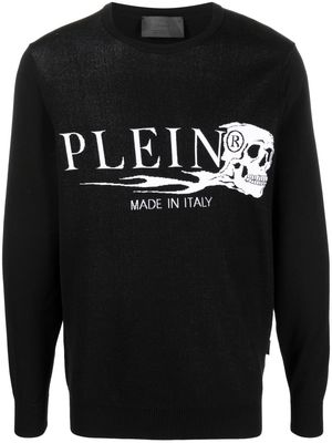 Philipp Plein logo-embroidered knitted jumper - Black
