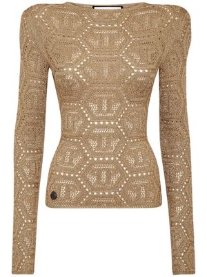 Philipp Plein logo-embroidered knitted top - Gold
