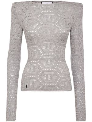 Philipp Plein logo-embroidered knitted top - Grey
