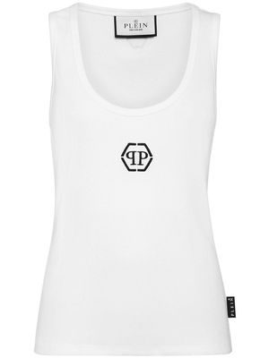 Philipp Plein logo-embroidered ribbed tank top - White