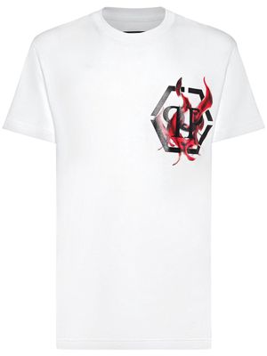 Philipp Plein logo flame-print cotton T-shirt - White