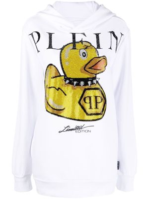 Philipp Plein logo graphic-print hoodie - White