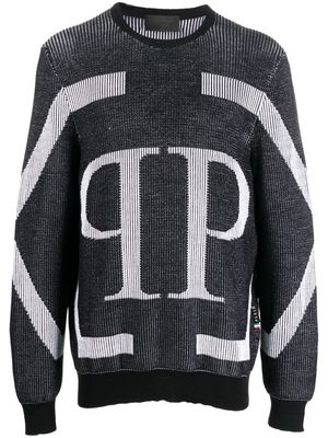 Philipp Plein logo intarsia merino wool jumper - Black