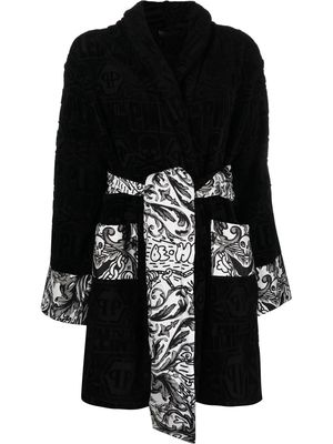 Philipp Plein logo-jacquard bathrobe - Black