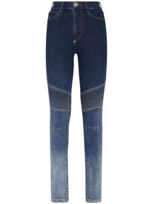 Philipp Plein logo-patch cotton blend skinny jeans - Blue