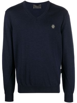 Philipp Plein logo-patch crew neck sweater - Blue